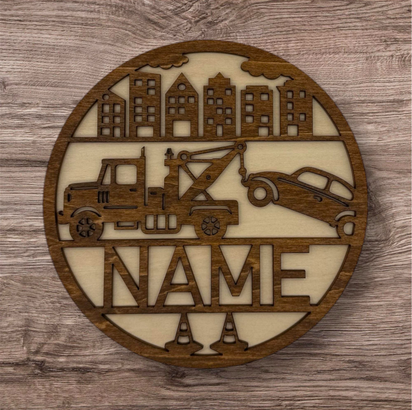 Personalized Wooden Name Sign (Tow Truck)