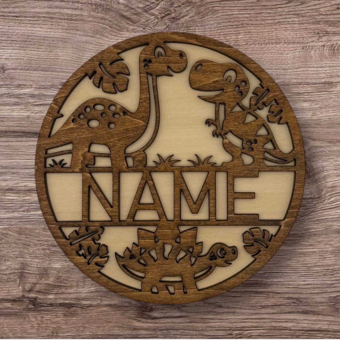 Personalized Wooden Name Sign (Cute Dinos)