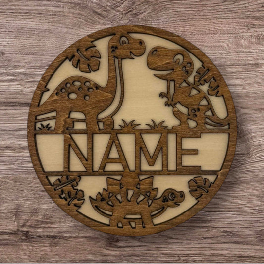 Personalized Wooden Name Sign (Cute Dinos)