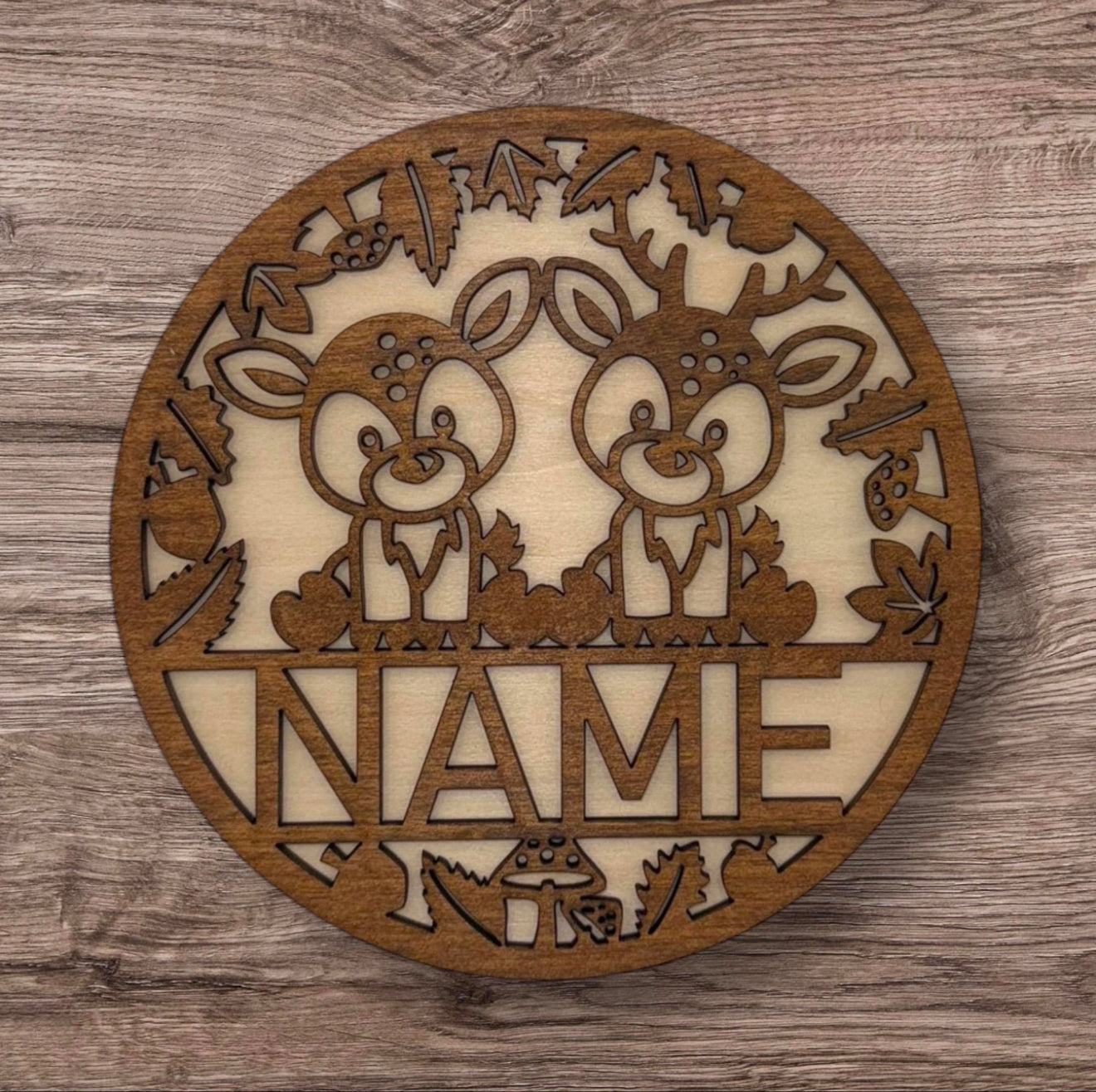 Personalized Wooden Name Sign (Cute Deer)