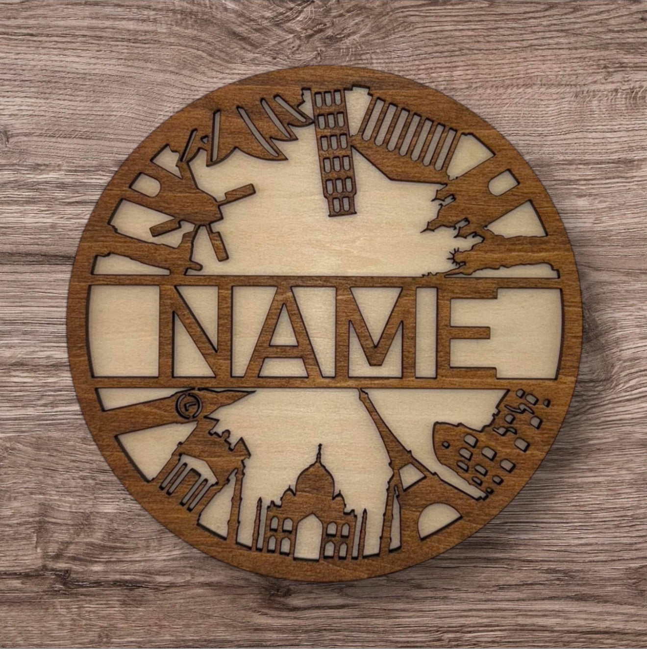 Personalized Wooden Name Sign (World Landmarks)