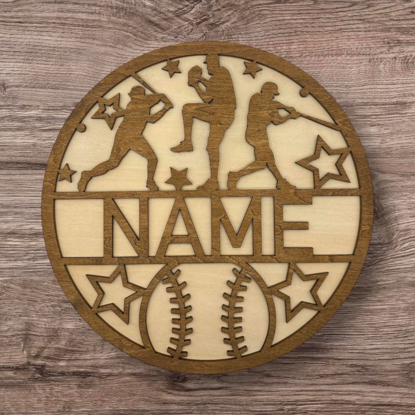 Personalized Wooden Name Sign (Baseball Male)