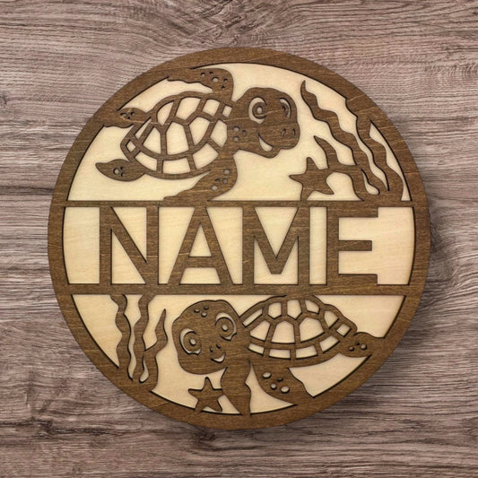 Personalized Wooden Name Sign (Cute Turtles)