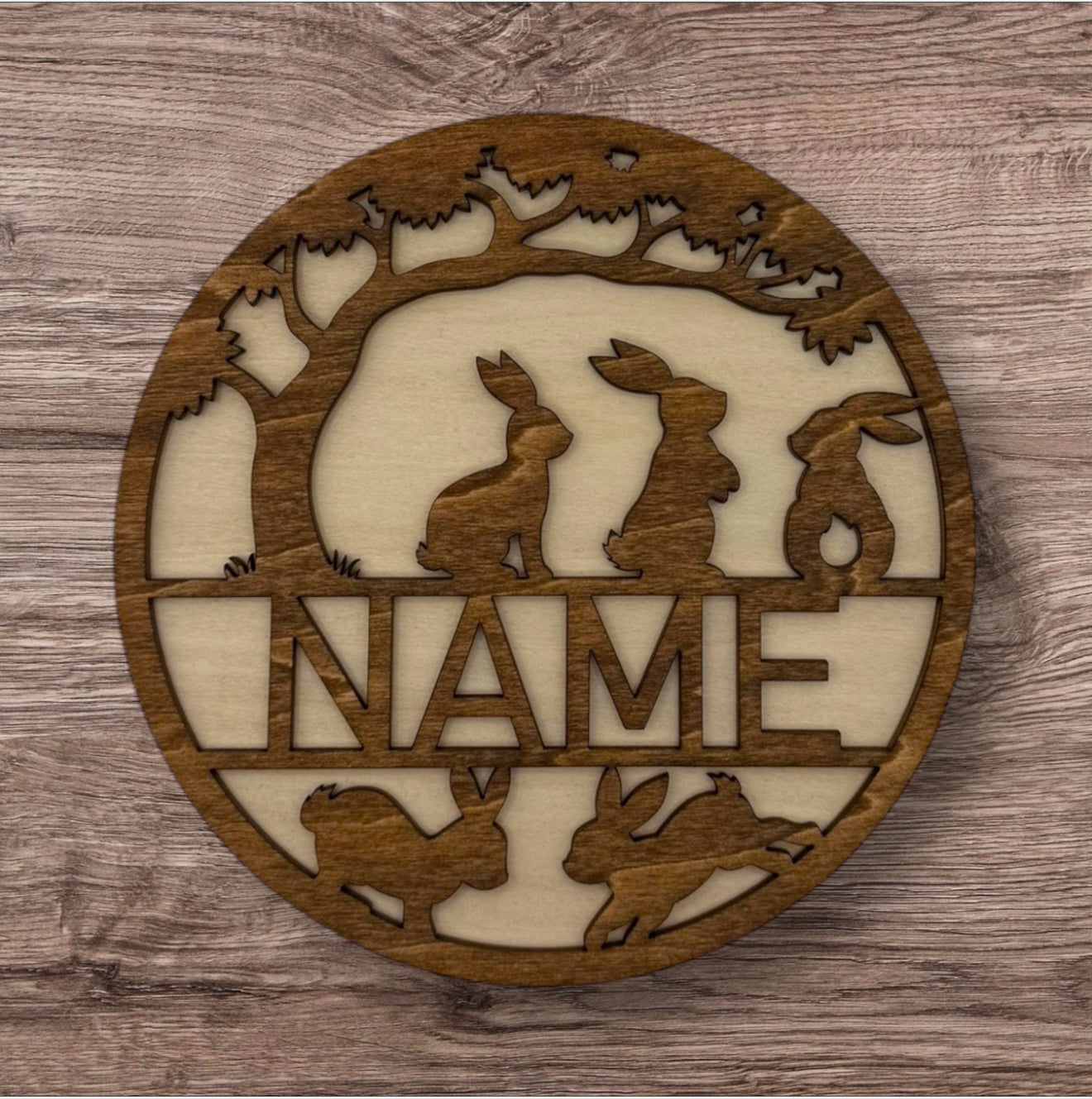 Personalized Wooden Name Sign (Bunnies)