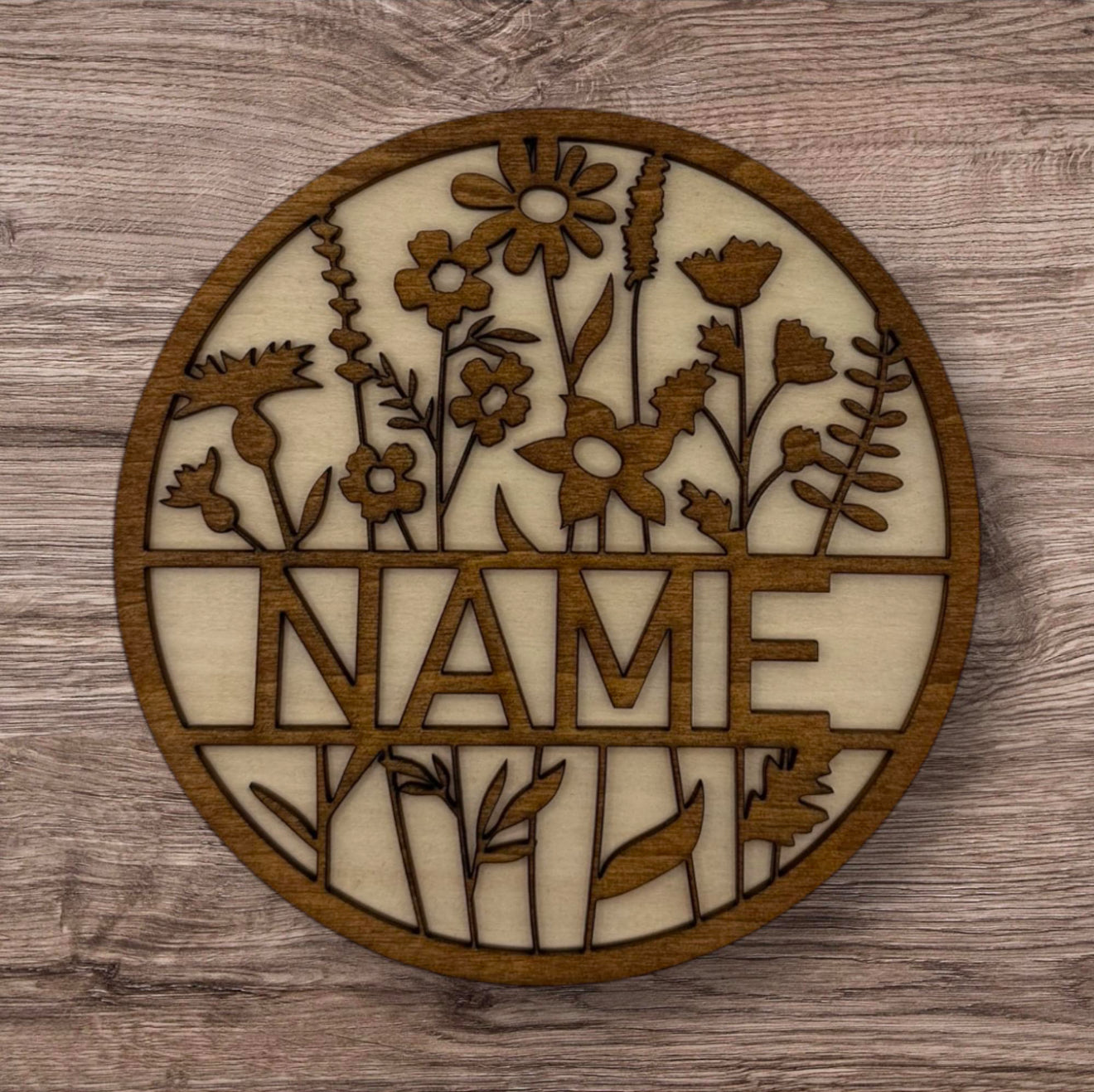 Personalized Wooden Name Sign (Wild Flowers)