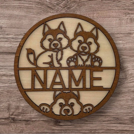 Personalized Wooden Name Sign (Cute Wolf)