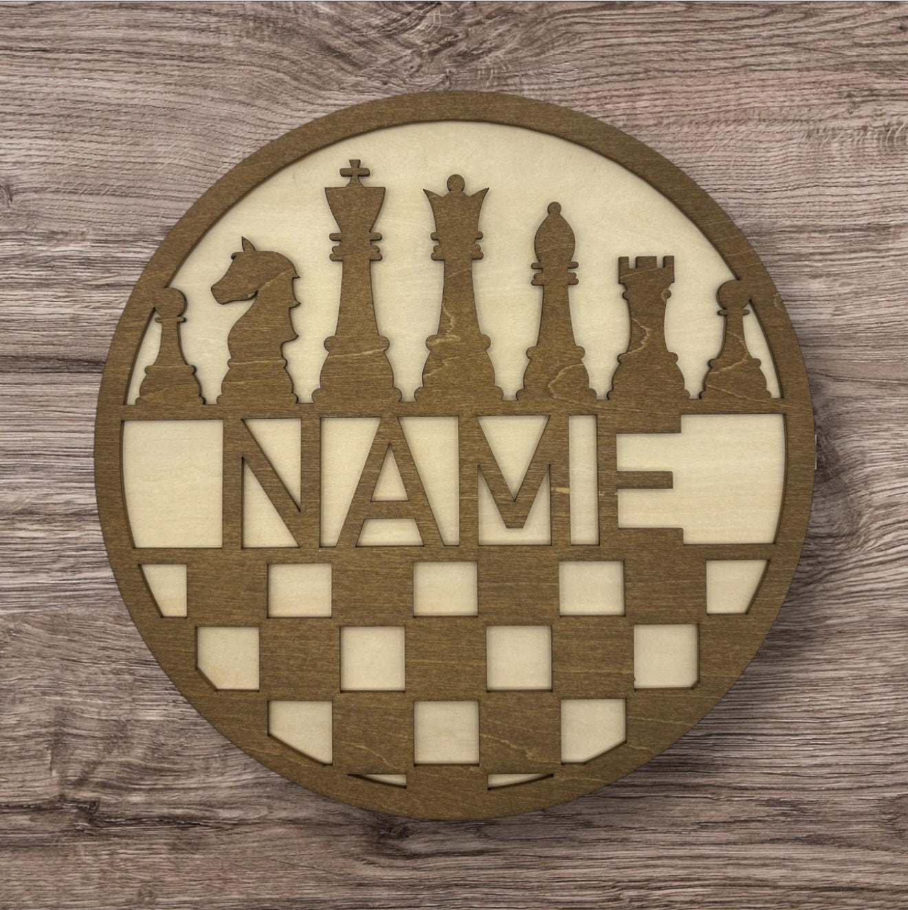 Personalized Wooden Name Sign (Chess)