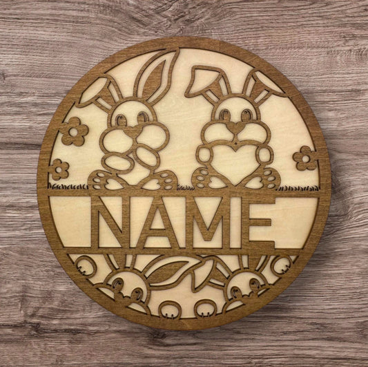 Personalized Wooden Name Sign (Cute Bunny With Hearts)