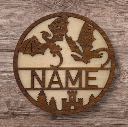 Personalized Wooden Name Sign (Dragons)