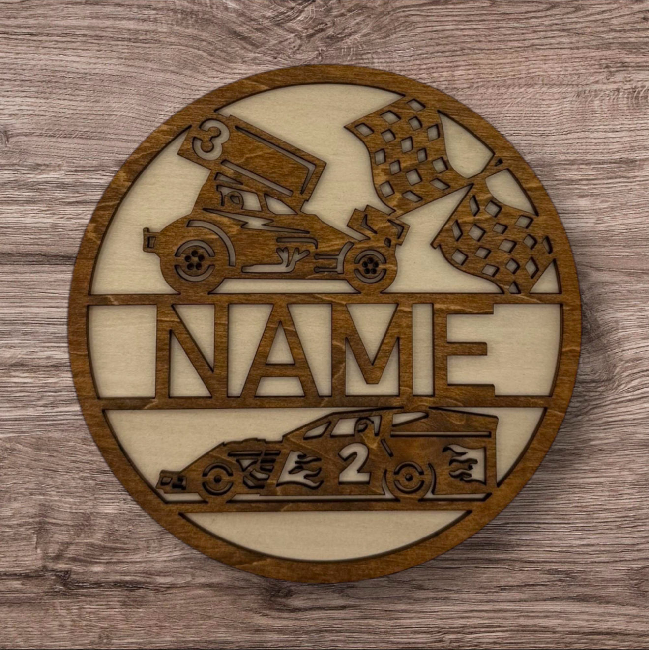 Personalized Wooden Name Sign (Dirt Racing)