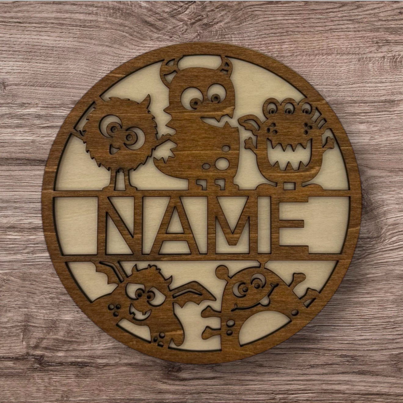 Personalized Wooden Name Sign (Cute Monsters)