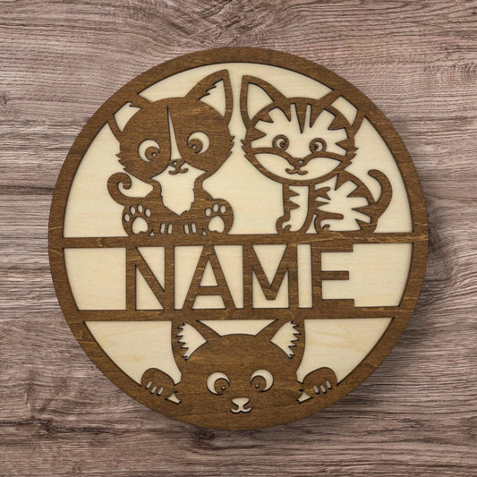 Personalized Wooden Name Sign (Cute Cat)