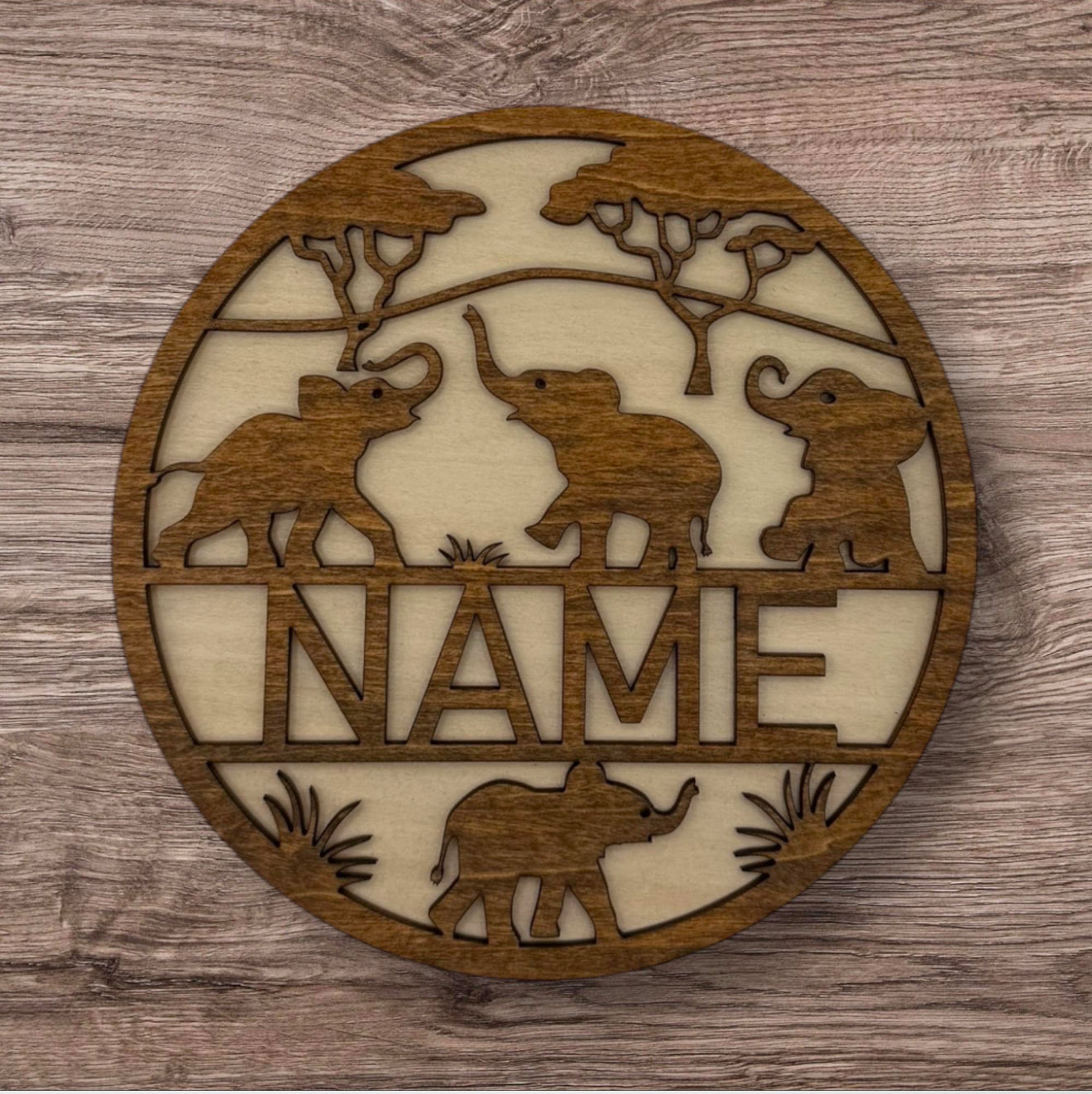 Personalized Wooden Name Sign (Baby Elephants)