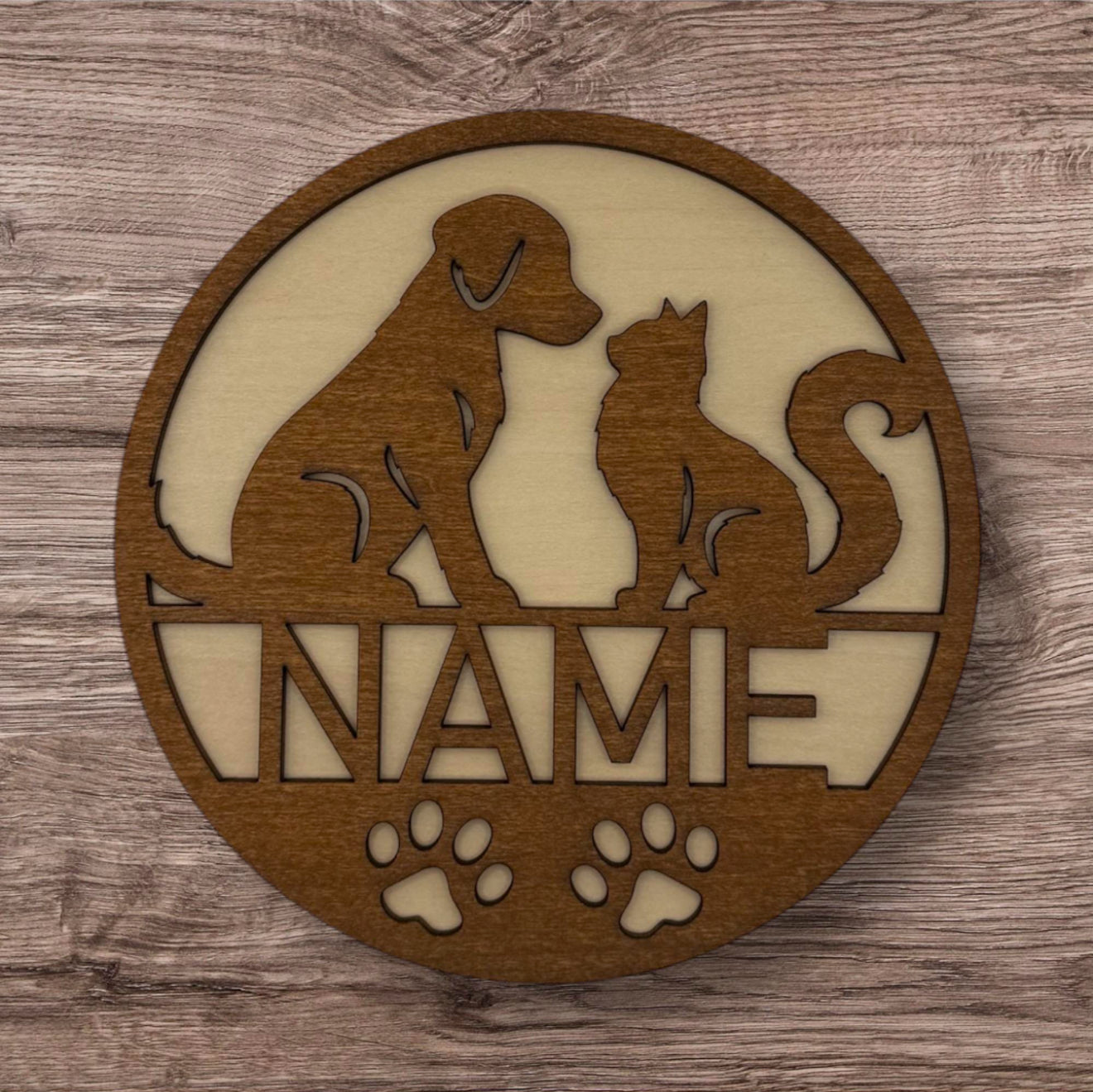 Personalized Wooden Name Sign (Dog and Cat)