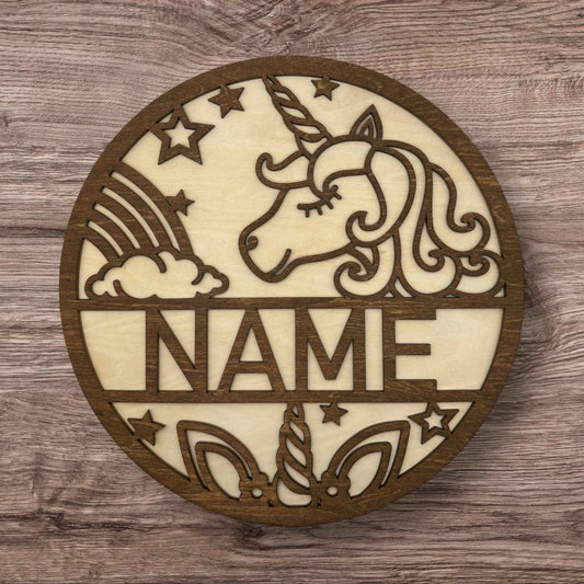 Personalized Wooden Name Sign (Cute Unicorn)