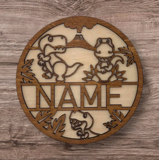 Personalized Wooden Name Sign (Cute T-Rex)