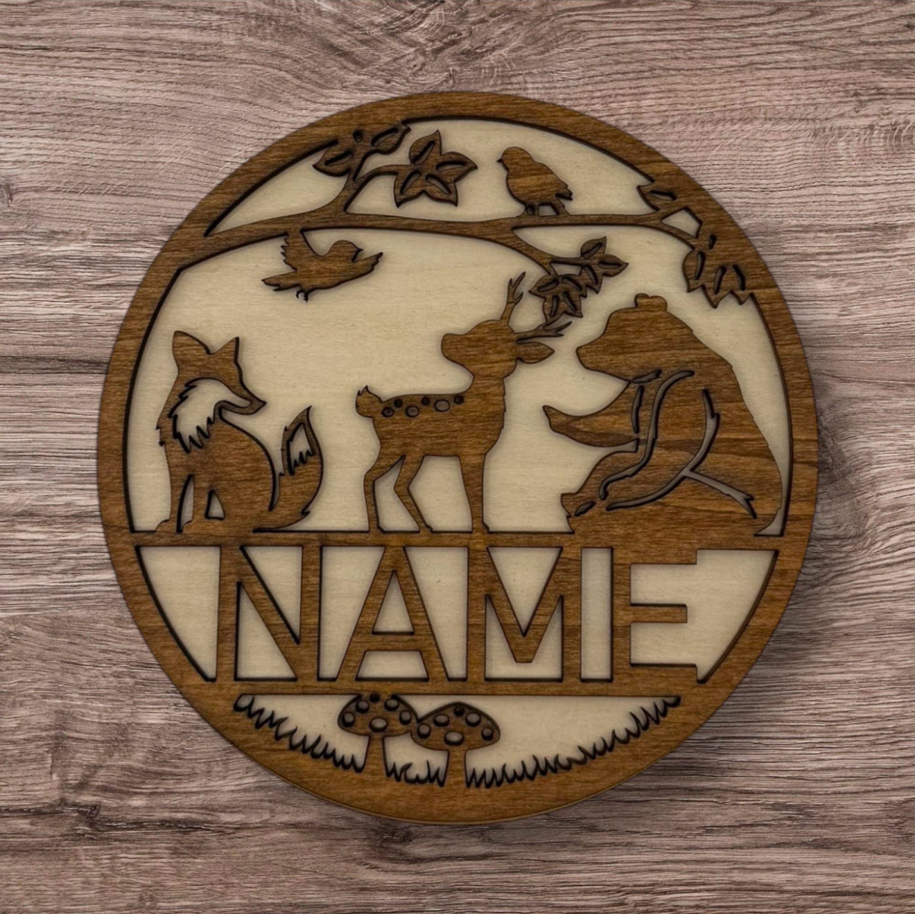 Personalized Wooden Name Sign (Woodland Bear)