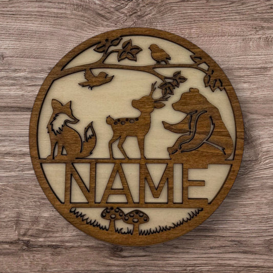 Personalized Wooden Name Sign (Woodland Bear)