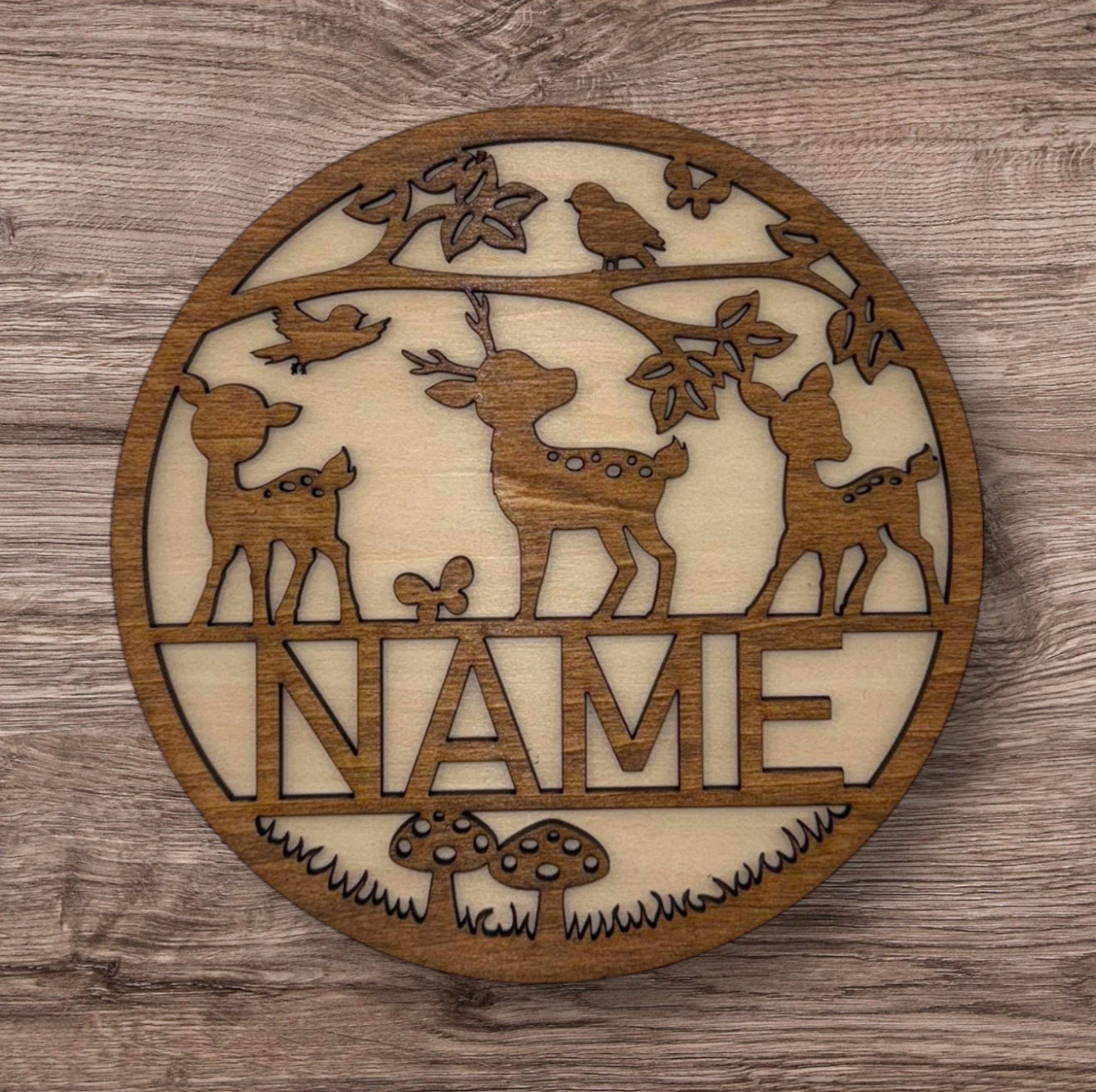 Personalized Wooden Name Sign (Woodland Deer)