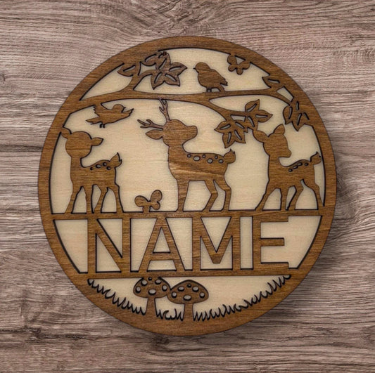 Personalized Wooden Name Sign (Woodland Deer)