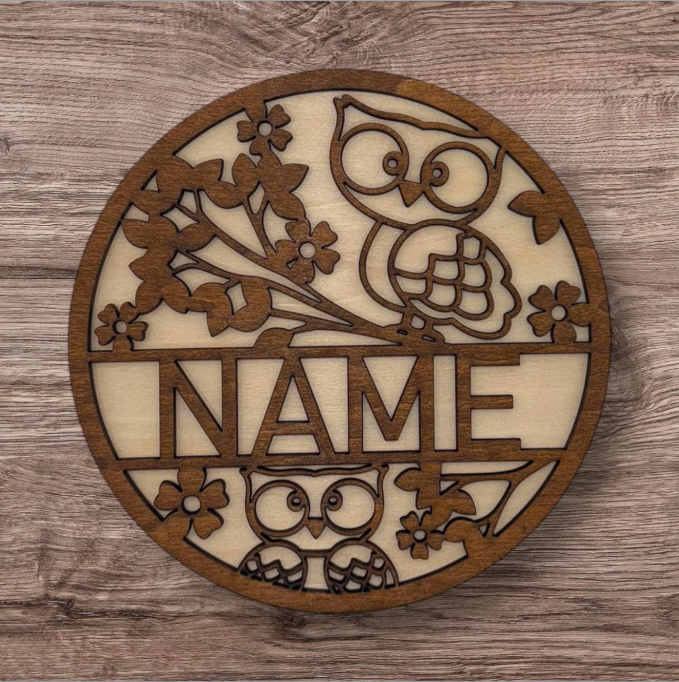 Personalized Wooden Name Sign (Cute Owls)