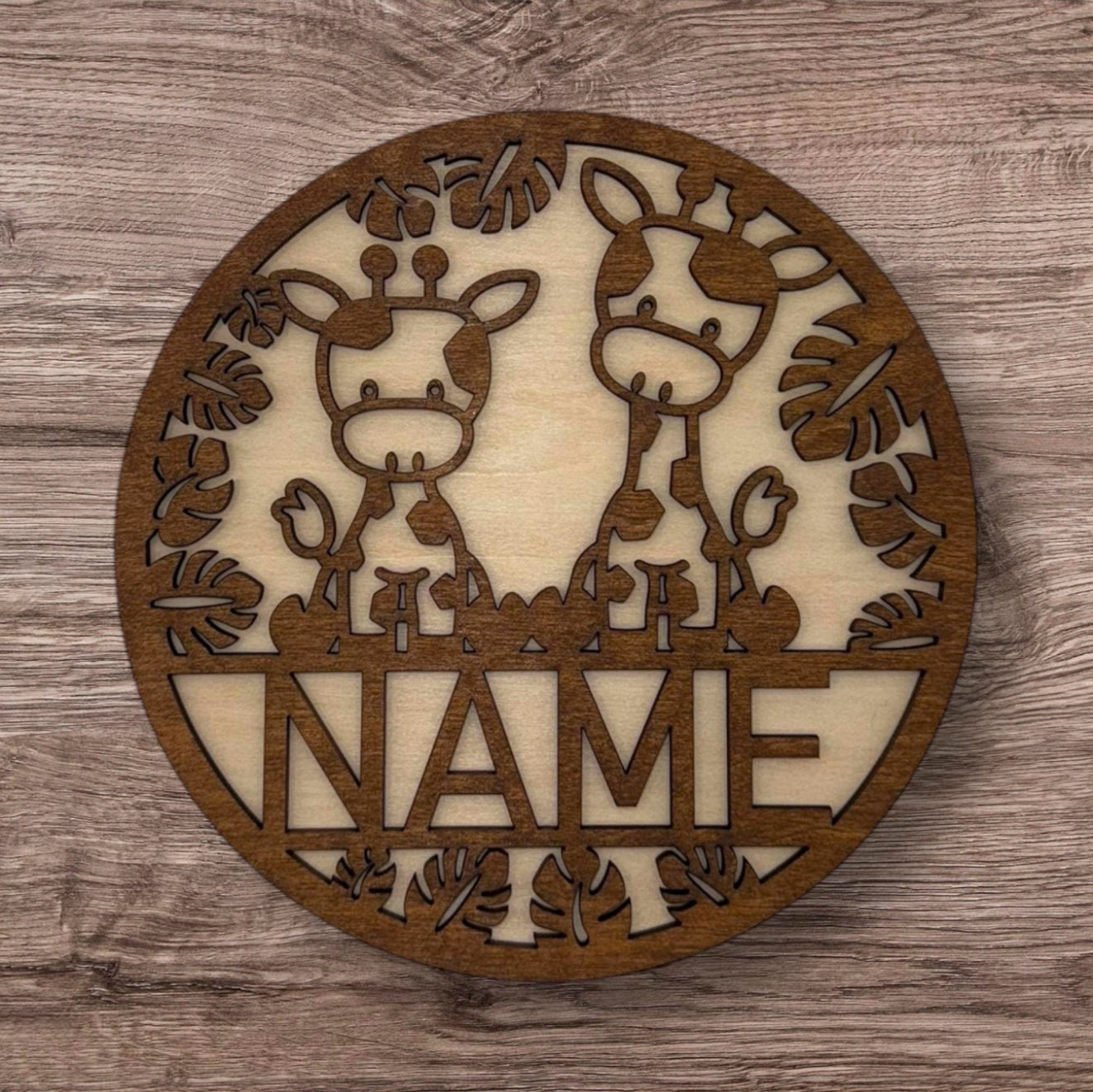 Personalized Wooden Name Sign (Cute Giraffes)