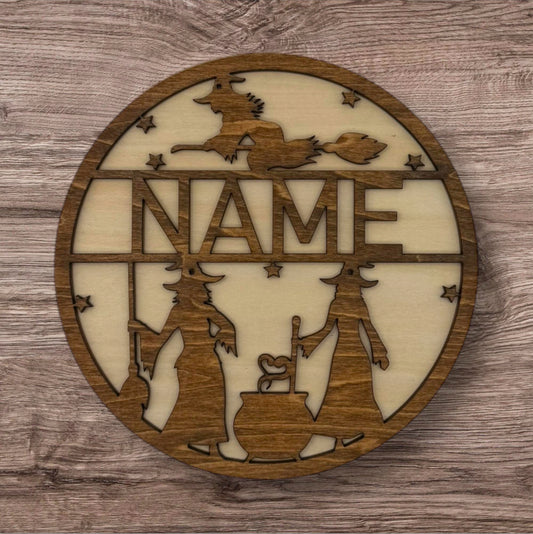 Personalized Wooden Name Sign (Witches)