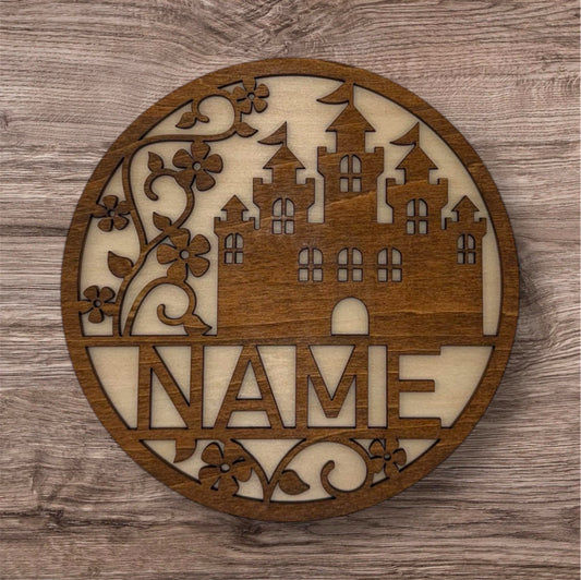 Personalized Wooden Name Sign (Castle and Vines)