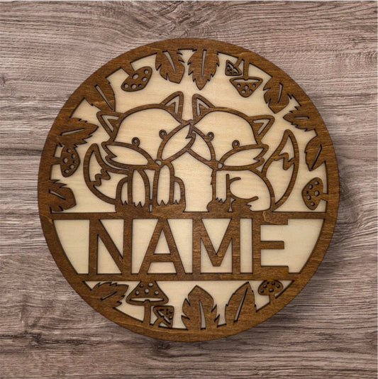 Personalized Wooden Name Sign (Cute Foxes)