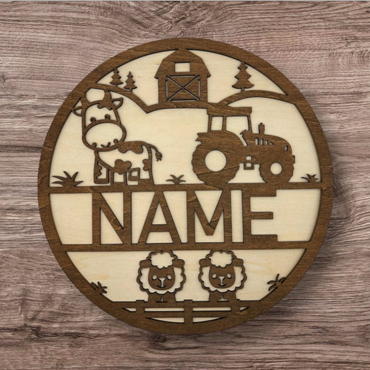 Personalized Wooden Name Sign (Cute Farm)