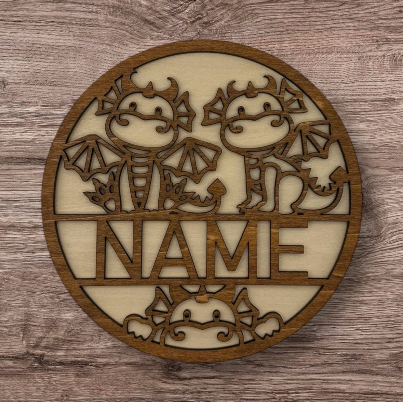 Personalized Wooden Name Sign (Cute Dragon)