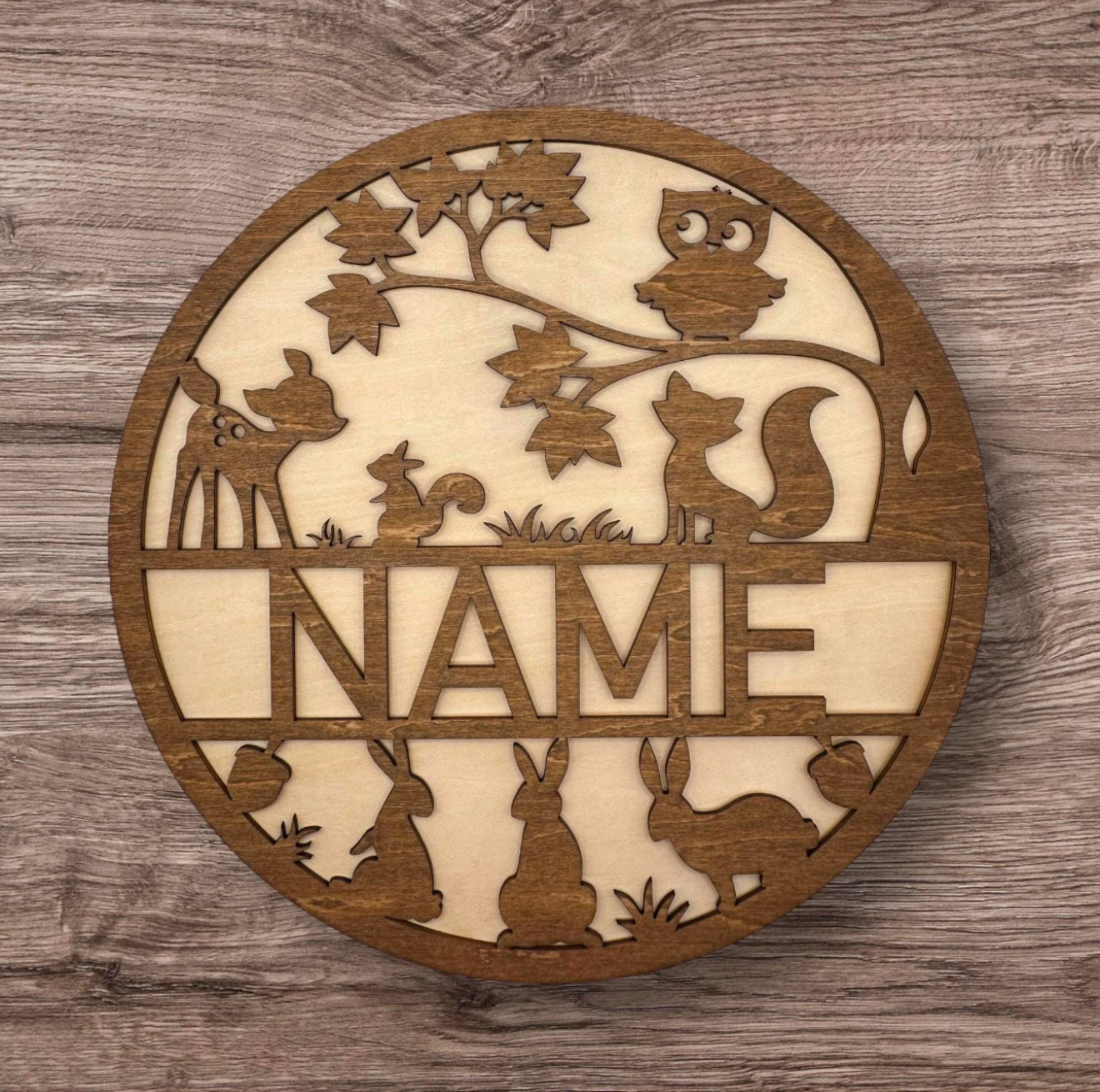 Personalized Wooden Name Sign (Woodland)