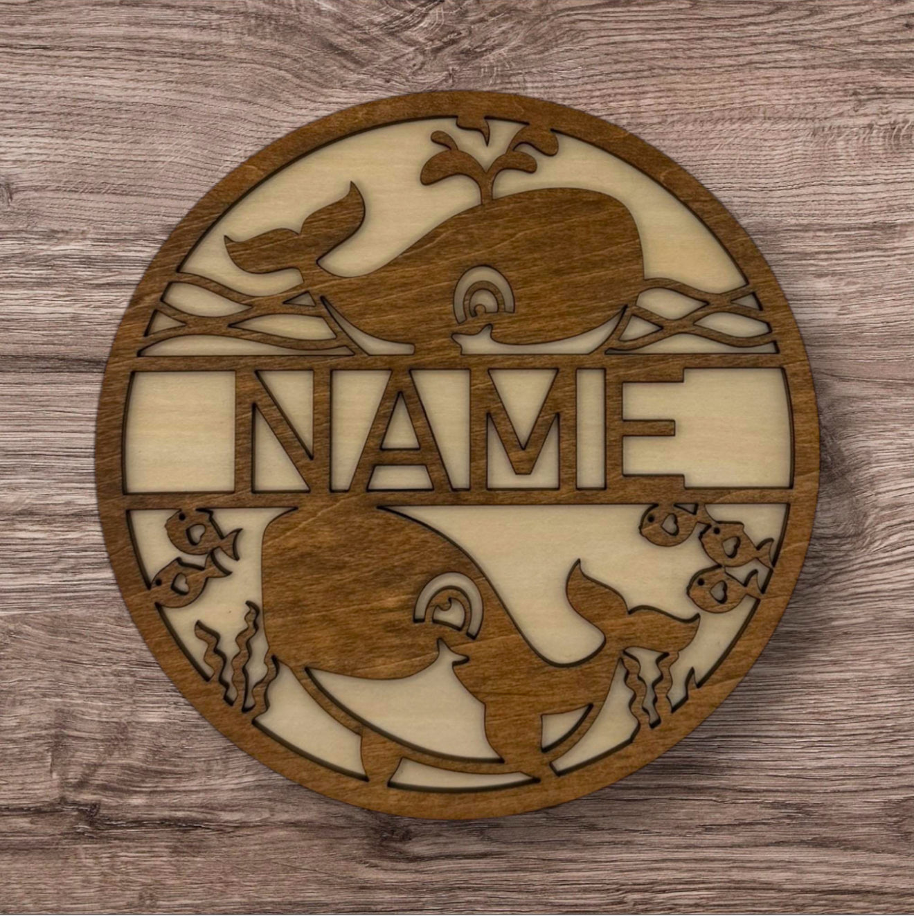 Personalized Wooden Name Sign (Cute Whales)