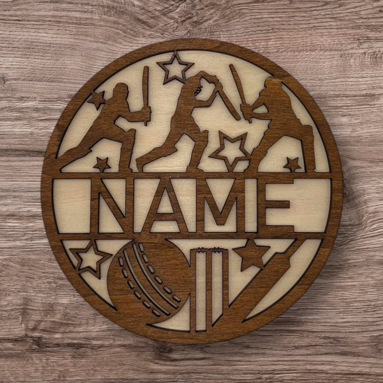 Personalized Wooden Name Sign (Cricket Male)