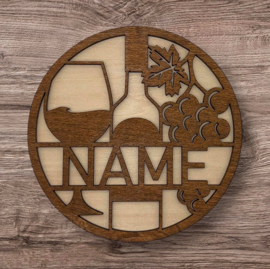 Personalized Wooden Name Sign (Wine)