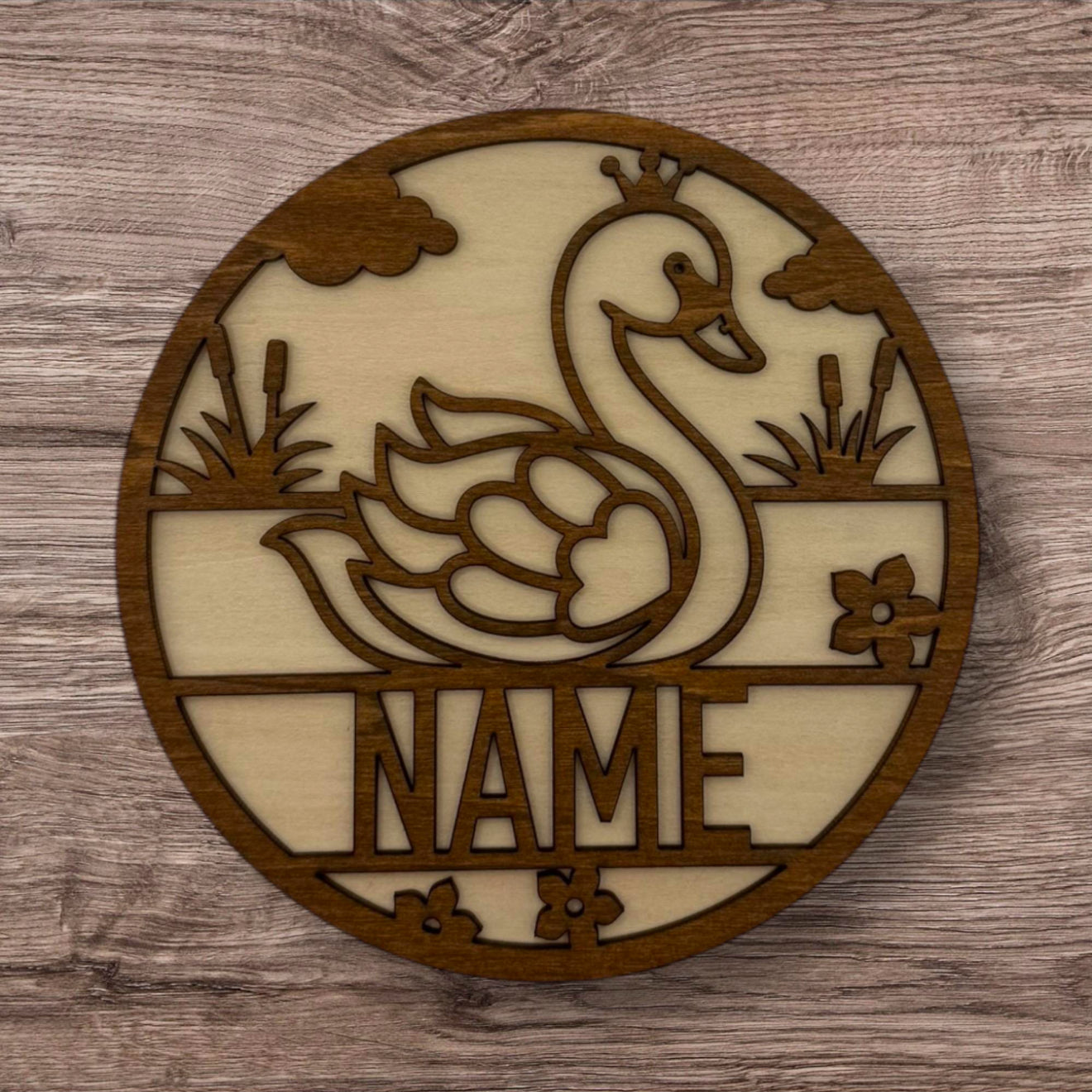 Personalized Wooden Name Sign (Cute Swan)