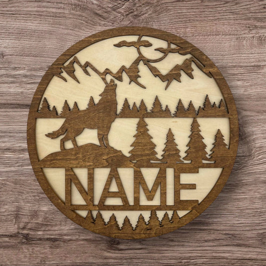 Personalized Wooden Name Sign (Wolf)