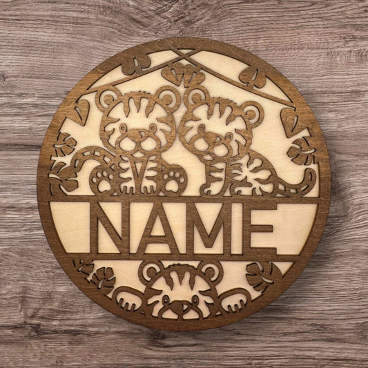 Personalized Wooden Name Sign (Cute Tiger)