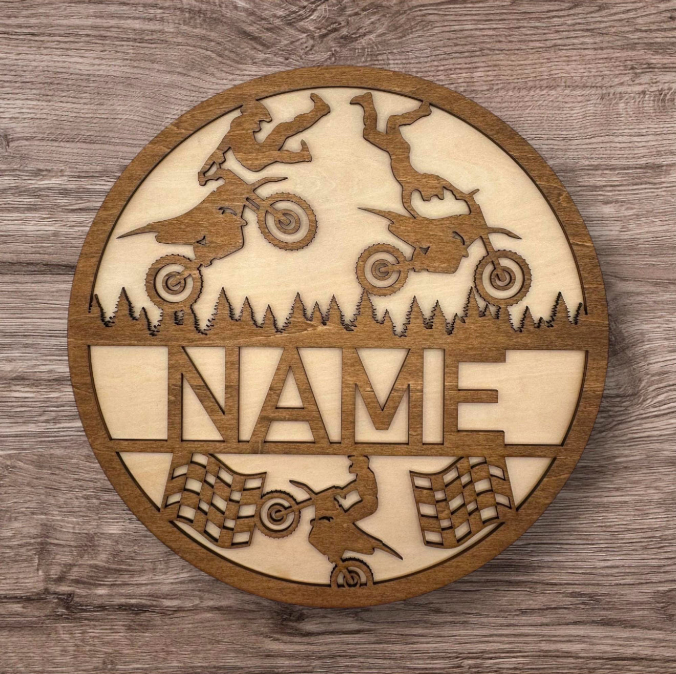 Personalized Wooden Name Sign (Dirt Bike)