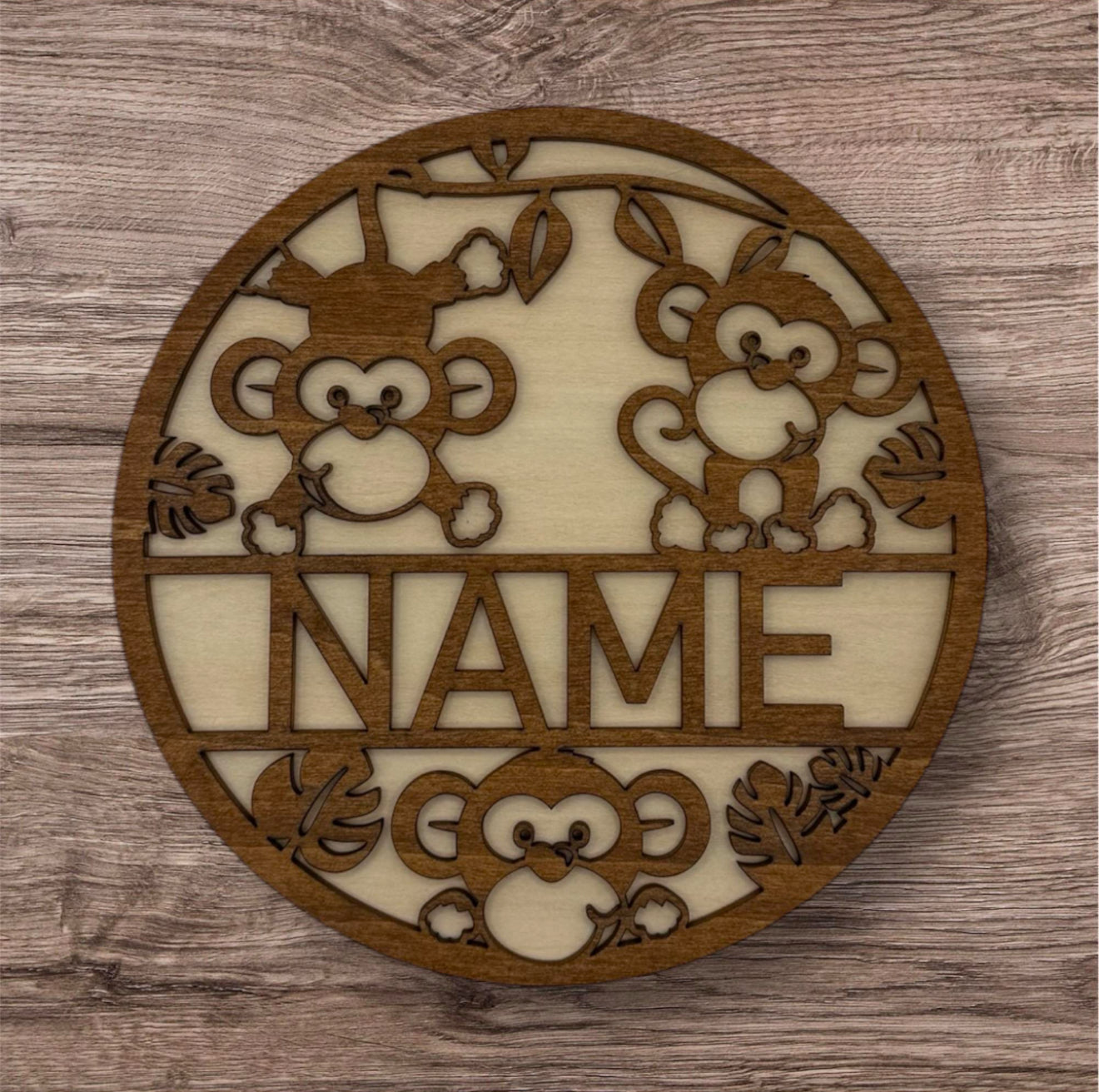 Personalized Wooden Name Sign (Cute Monkeys)