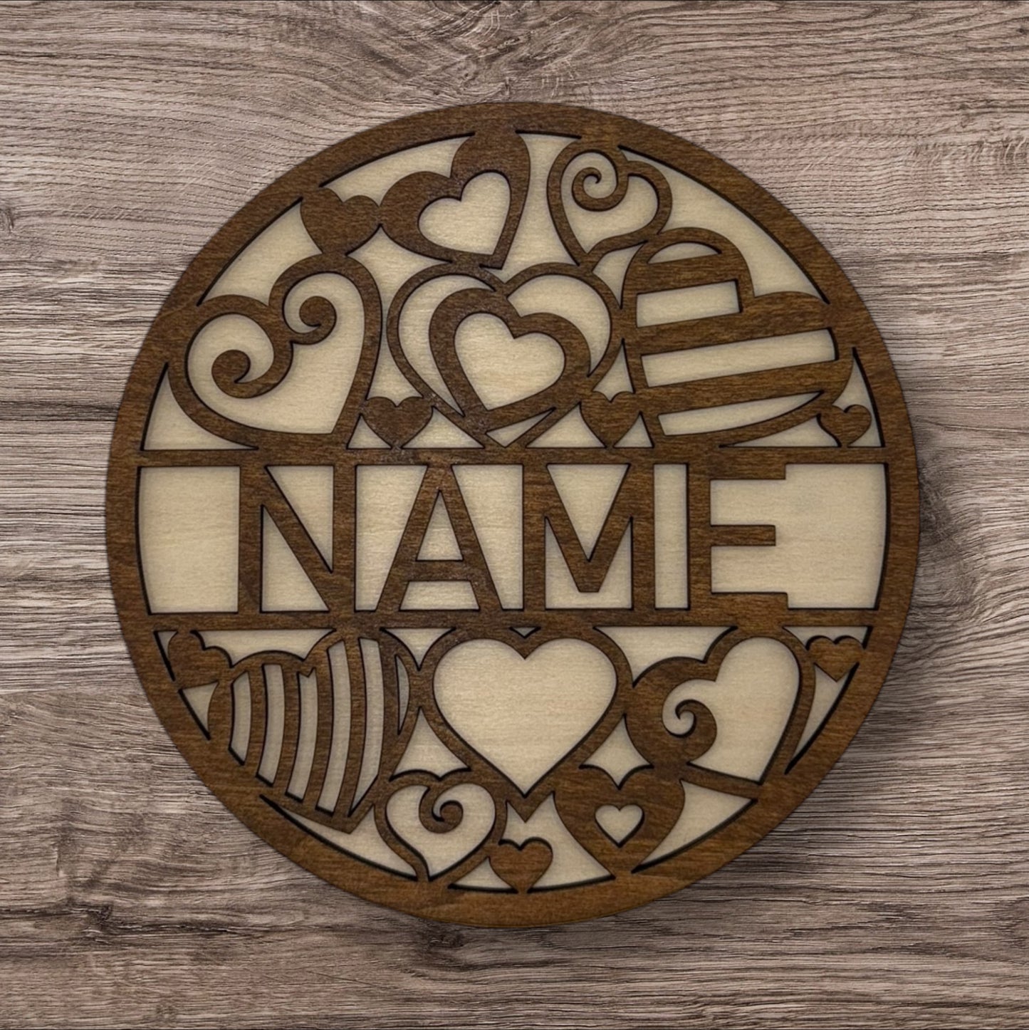 Personalized Wooden Name Sign (Hearts)