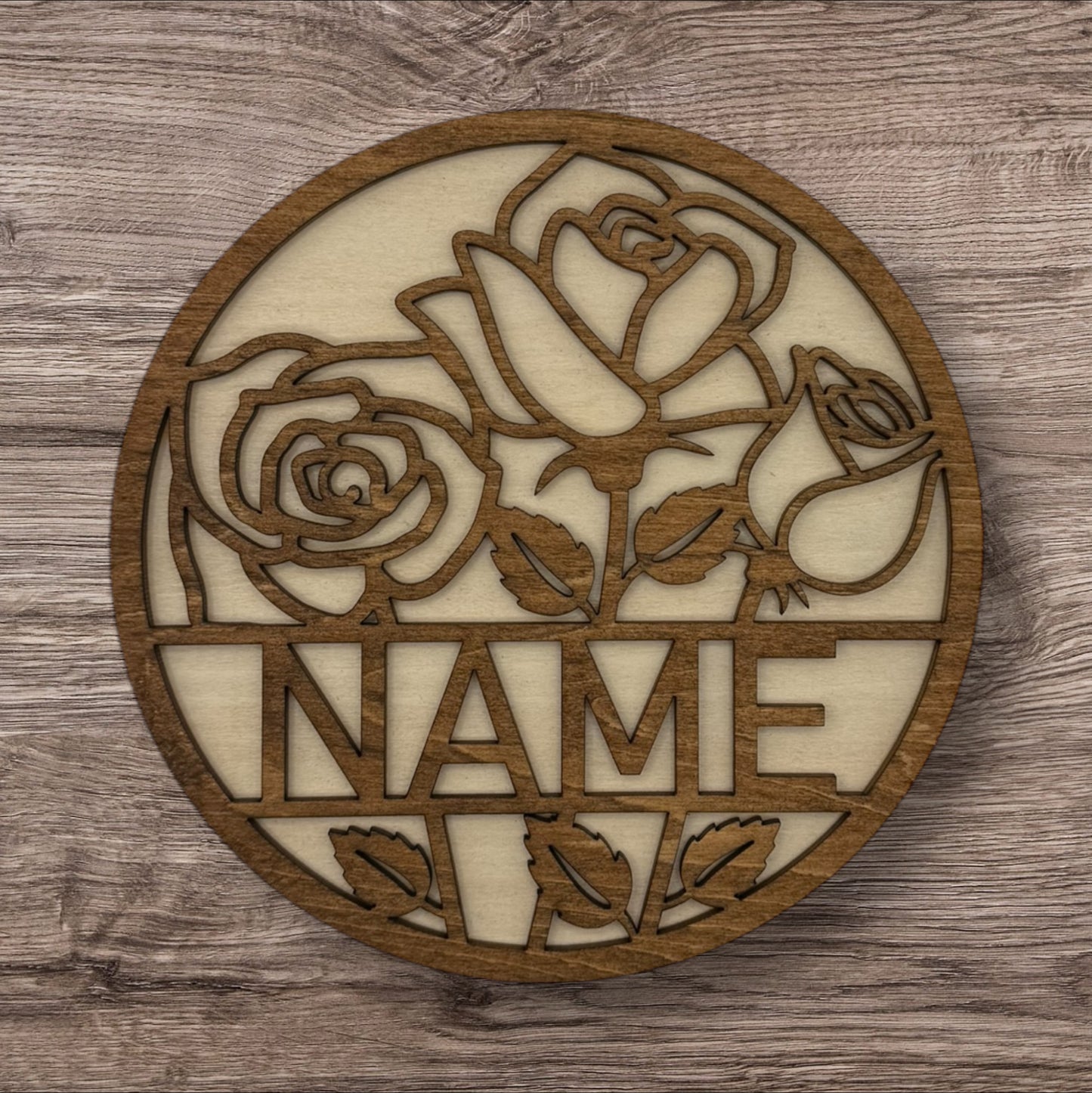 Personalized Wooden Name Sign (Roses)