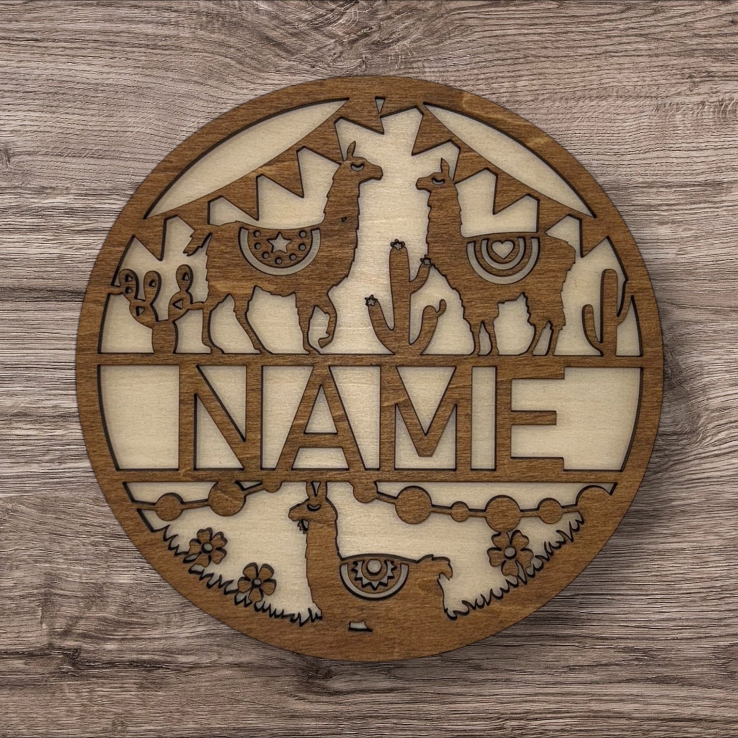 Personalized Wooden Name Sign (Llama)