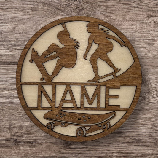 Personalized Wooden Name Sign (Skateboarding Female)