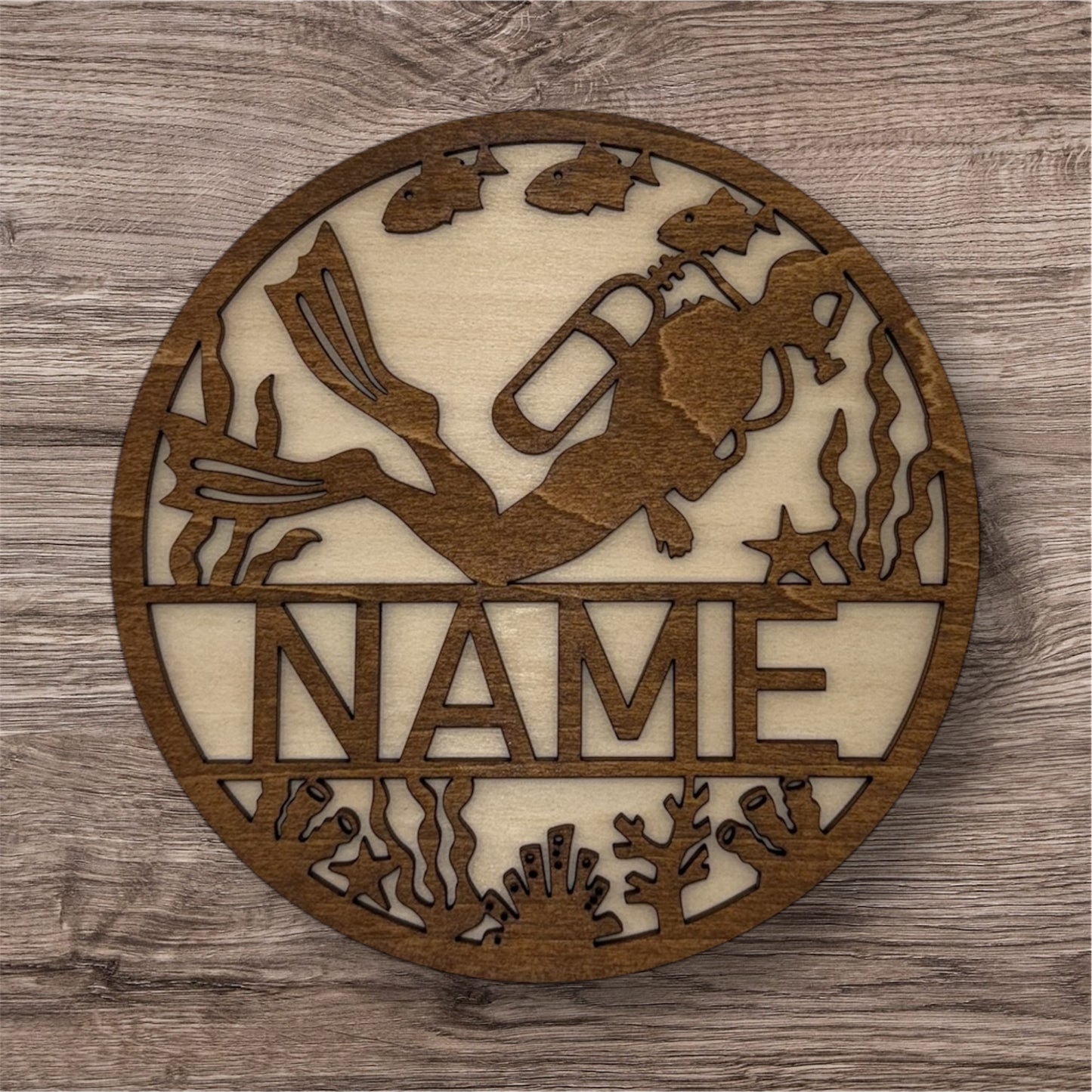 Personalized Wooden Name Sign (Scuba Diver)