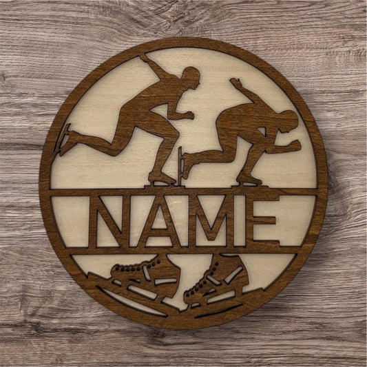 Personalized Wooden Name Sign (Speed Skating Male)