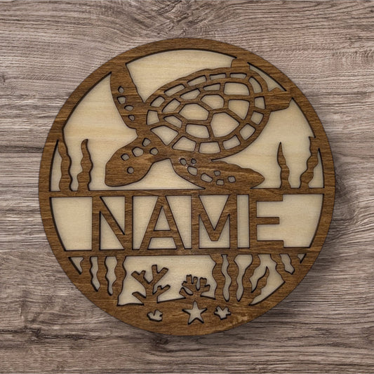 Personalized Wooden Name Sign (Turtle)