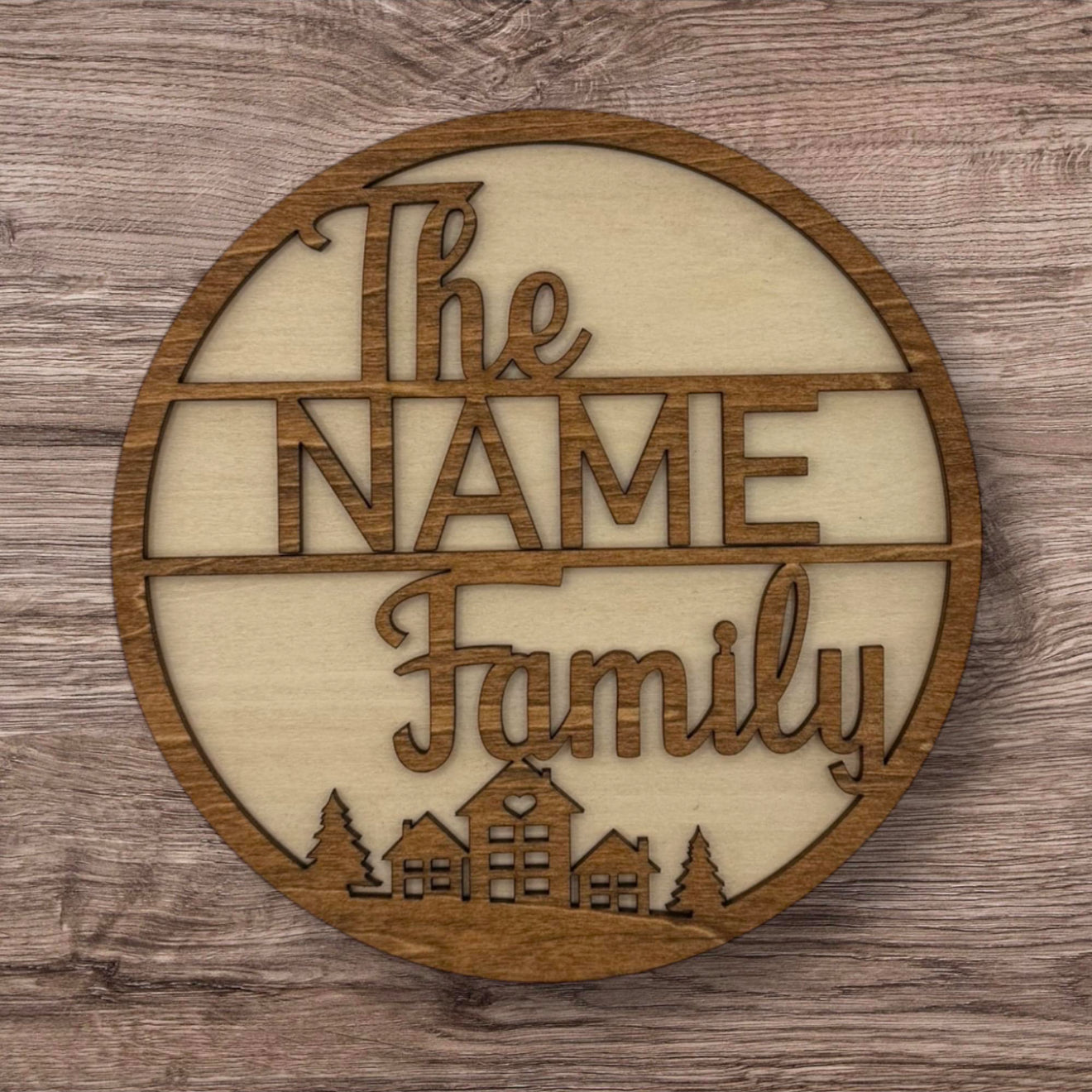 Personalized Wooden Name Sign (Family And Houses)