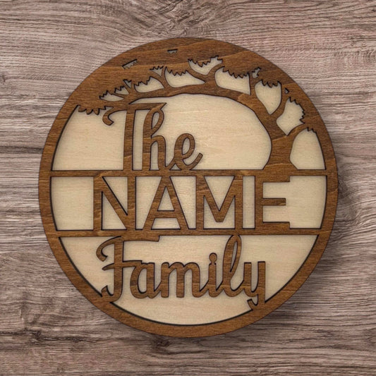 Personalized Wooden Name Sign (Family With Tree)