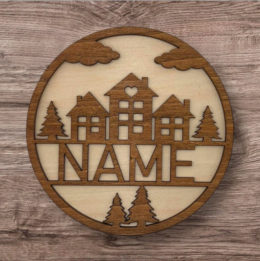 Personalized Wooden Name Sign (Houses)